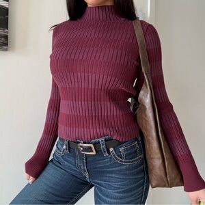Y2K Striped Ribbed Turtleneck Knit Top – Indie Grunge Fit